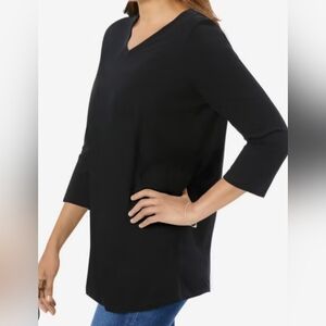 Woman Within Black Long Sleeve V-Neck Top